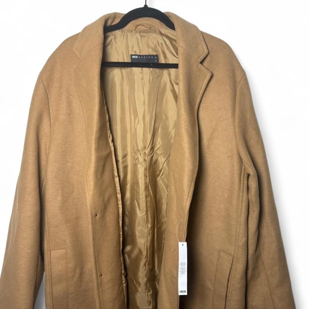 ASOS Design Men’s Tan Wool Blend Overcoat Medium Long NWT - Picture 8 of 8